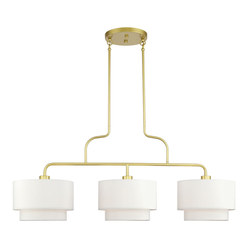 Manorwood 3-Light Extra Large Linear Chandelier with Off-White Shades in Soft Gold
