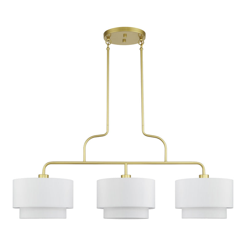 Manorwood 3-Light Extra Large Linear Chandelier with Off-White Shades in Soft Gold