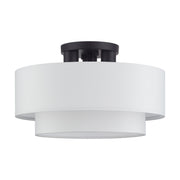 Manorwood 3-Light 15" Semi-Flush Mount with Off-White Shade in Bronze