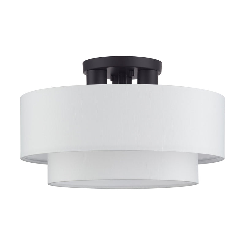 Manorwood 3-Light 15" Semi-Flush Mount with Off-White Shade in Bronze