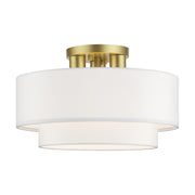 Manorwood 3-Light 15" Semi-Flush Mount with Off-White Shade in Soft Gold