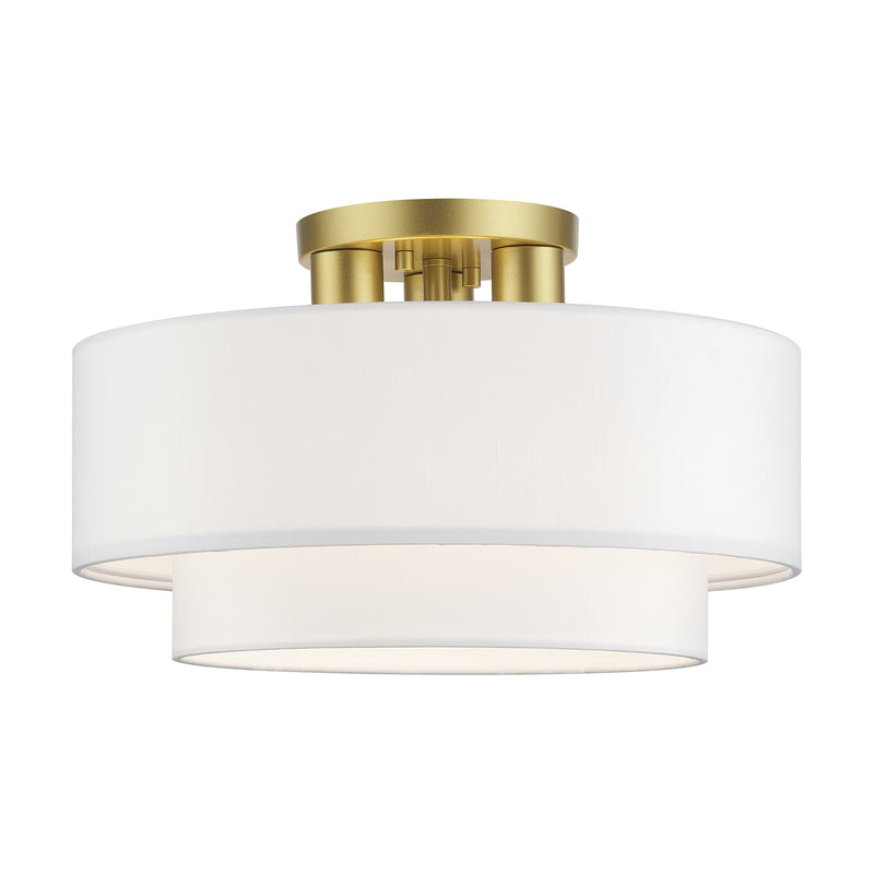 Manorwood 3-Light 15" Semi-Flush Mount with Off-White Shade in Soft Gold