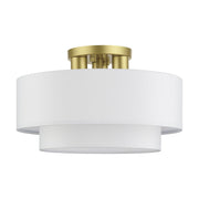 Manorwood 3-Light 15" Semi-Flush Mount with Off-White Shade in Soft Gold