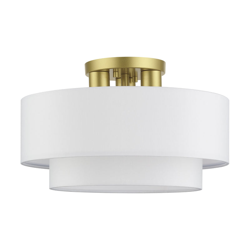 Manorwood 3-Light 15" Semi-Flush Mount with Off-White Shade in Soft Gold