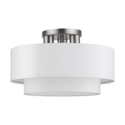 Manorwood 3-Light 15" Semi-Flush Mount with Off-White Shade in Brushed Nickel