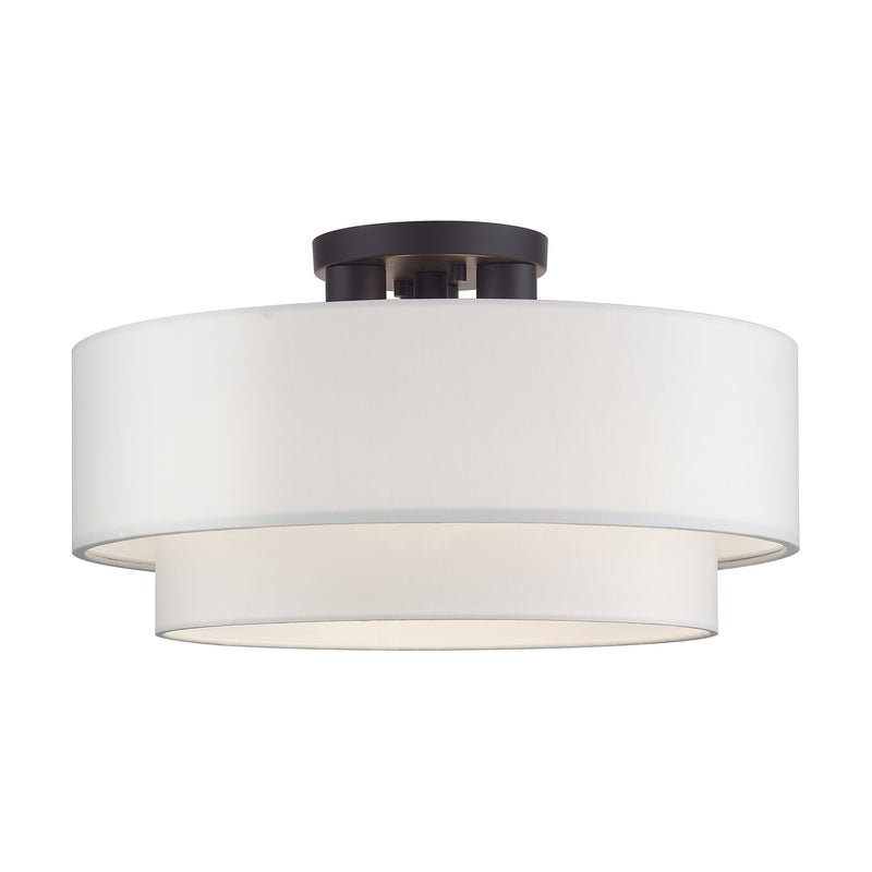 Manorwood 3-Light 18" Semi-Flush Mount with Off-White Shade in Bronze