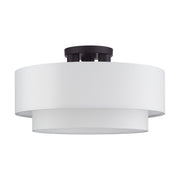 Manorwood 3-Light 18" Semi-Flush Mount with Off-White Shade in Bronze
