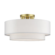 Manorwood 3-Light 18" Semi-Flush Mount with Off-White Shade in Soft Gold