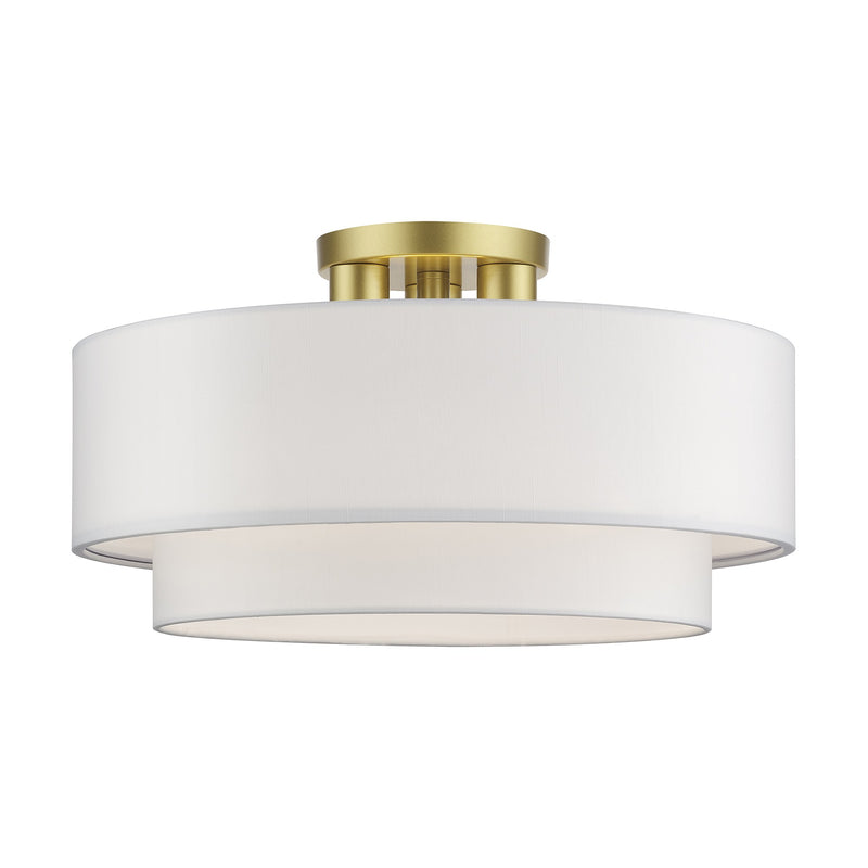 Manorwood 3-Light 18" Semi-Flush Mount with Off-White Shade in Soft Gold