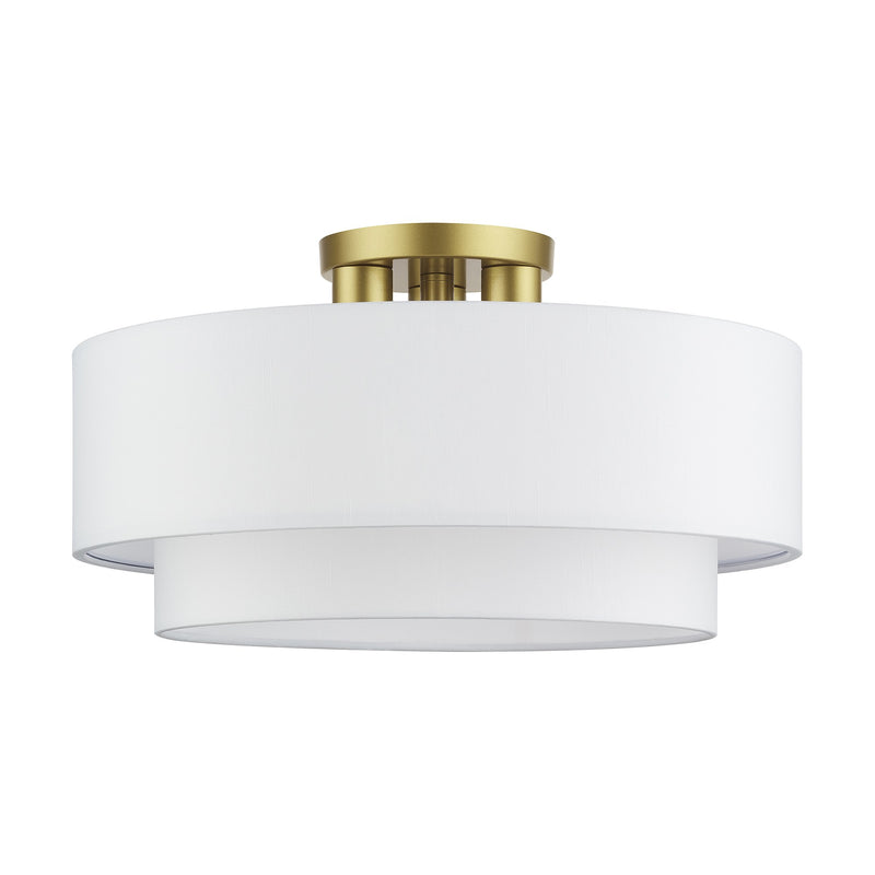 Manorwood 3-Light 18" Semi-Flush Mount with Off-White Shade in Soft Gold