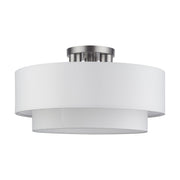 Manorwood 3-Light 18" Semi-Flush Mount with Off-White Shade in Brushed Nickel