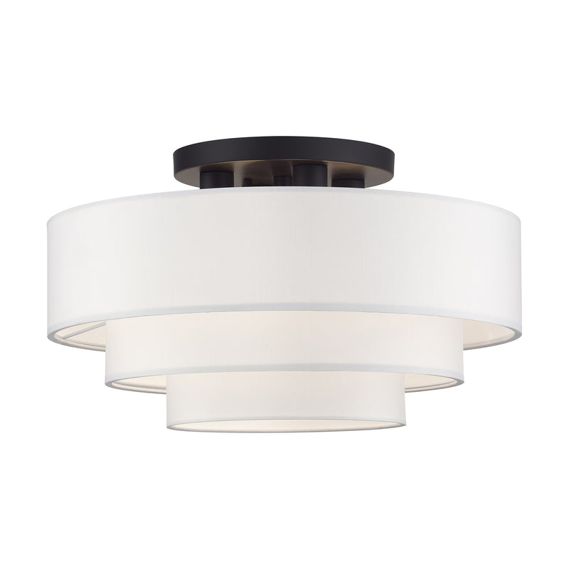 Manorwood 4-Light 21" Semi-Flush Mount with Off-White Shade in Bronze