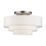 Manorwood 4-Light 21" Semi-Flush Mount with Off-White Shade in Brushed Nickel