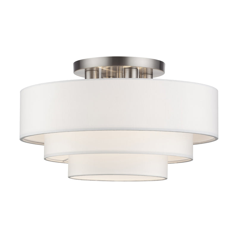 Manorwood 4-Light 21" Semi-Flush Mount with Off-White Shade in Brushed Nickel
