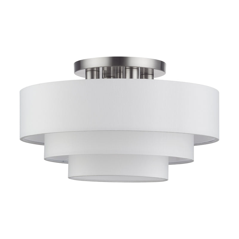 Manorwood 4-Light 21" Semi-Flush Mount with Off-White Shade in Brushed Nickel