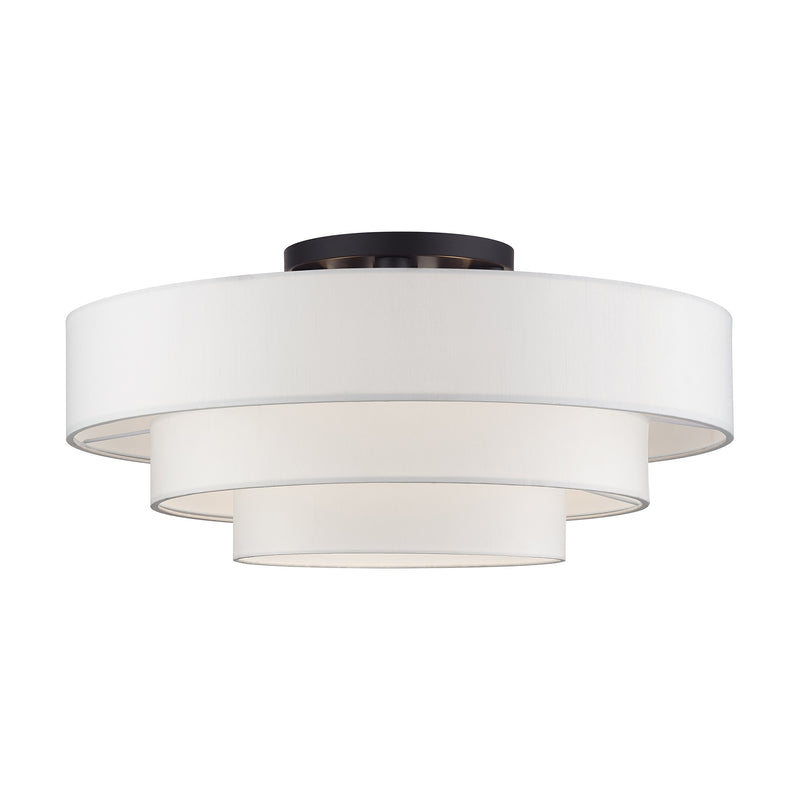 Manorwood 5-Light 28" Semi-Flush Mount with Off-White Shade in Bronze