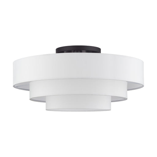 Manorwood 5-Light 28" Semi-Flush Mount with Off-White Shade in Bronze