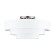 Manorwood 5-Light 28" Semi-Flush Mount with Off-White Shade in Brushed Nickel