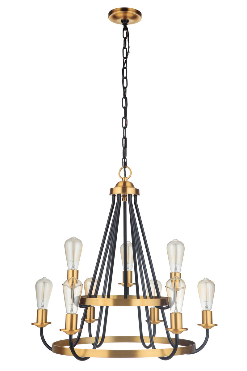 Randolph 9 Light 26" Chandelier in Flat Black/Satin Brass