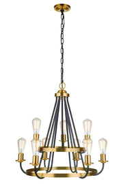 Randolph 9 Light 26" Chandelier in Flat Black/Satin Brass