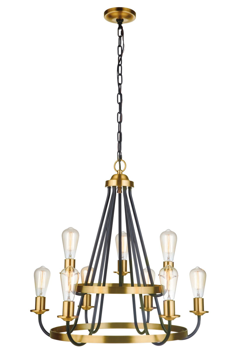 Randolph 9 Light 26" Chandelier in Flat Black/Satin Brass