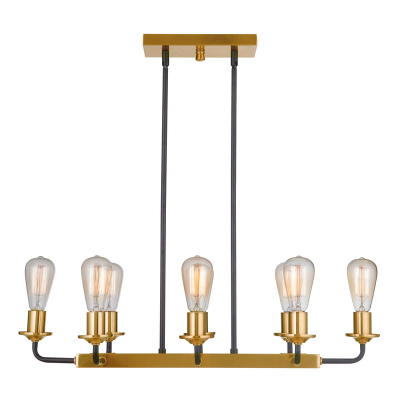 Randolph 8 Light 30" Island in Flat Black/Satin Brass