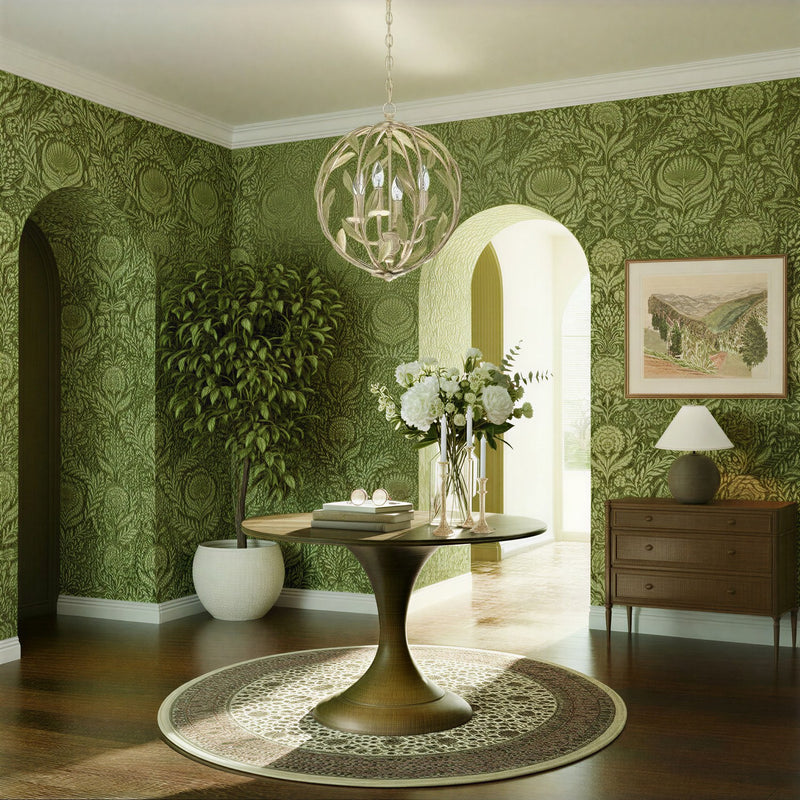 Broche 4 Light 16" Chandelier in Champagne Green Tea in a room setting