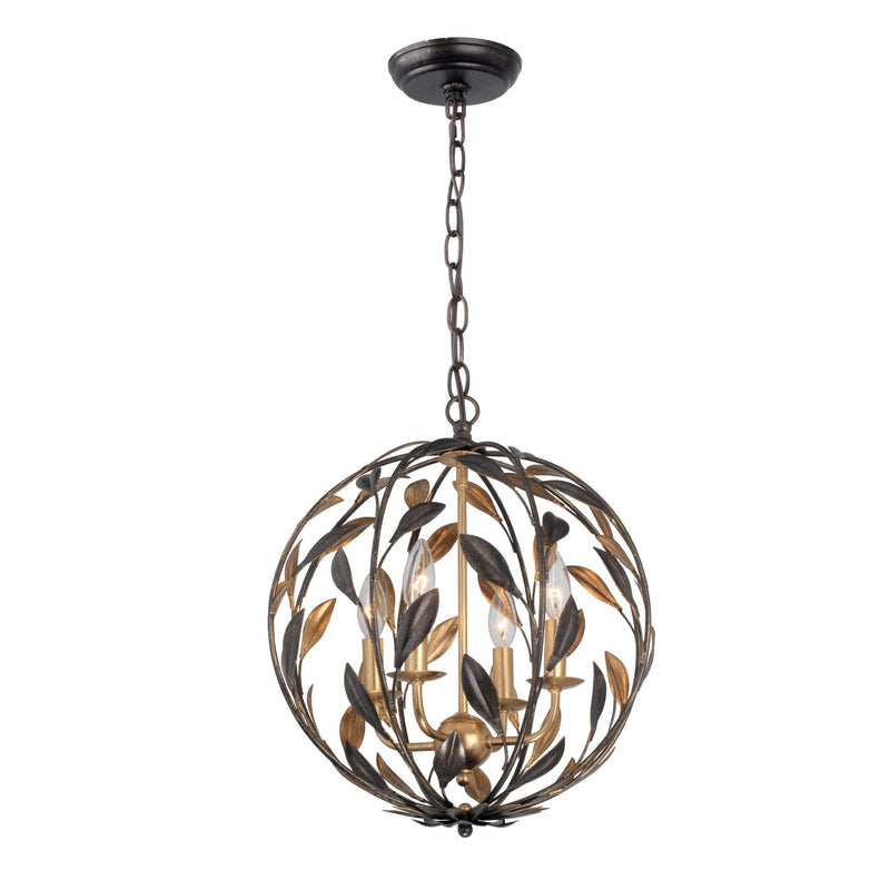 Broche 4 Light 16" Chandelier in English Bronze + Antique Gold