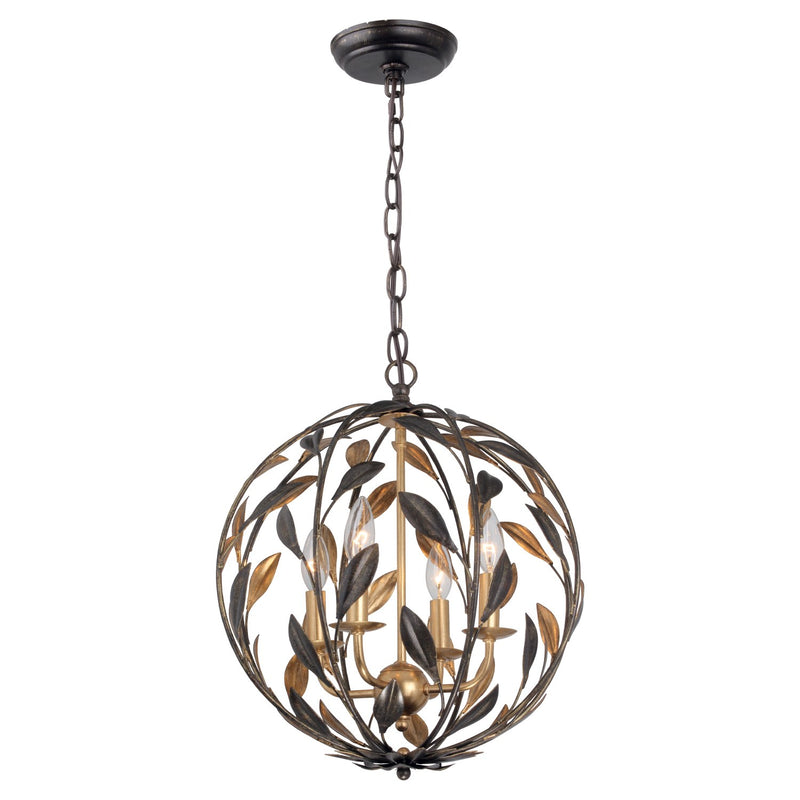 Broche 4 Light 16" Chandelier in English Bronze + Antique Gold