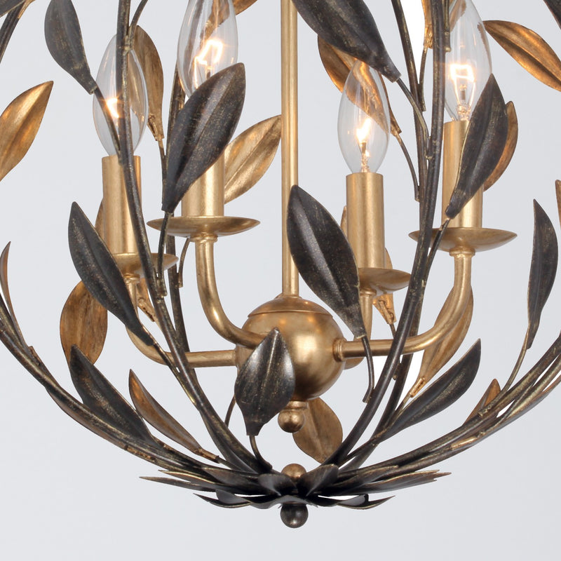 Broche 4 Light 16" Chandelier in English Bronze + Antique Gold