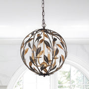 Broche 4 Light 16" Chandelier in English Bronze + Antique Gold in a room setting