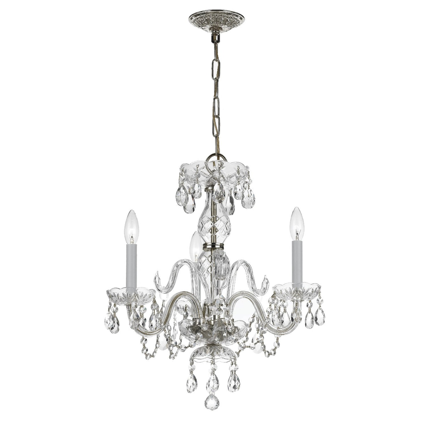 Traditional Crystal 3 Light 16" Chandelier in Polished Chrome