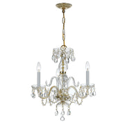 Traditional Crystal 3 Light 16" Chandelier in Polished Brass