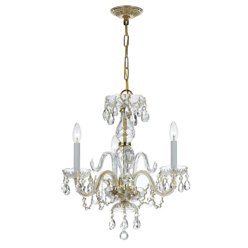 Traditional Crystal 3 Light 16" Chandelier in Polished Brass
