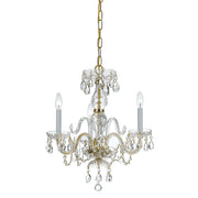 Traditional Crystal 3 Light 16" Chandelier in Polished Brass