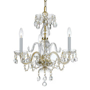 Traditional Crystal 3 Light 16" Chandelier in Polished Brass