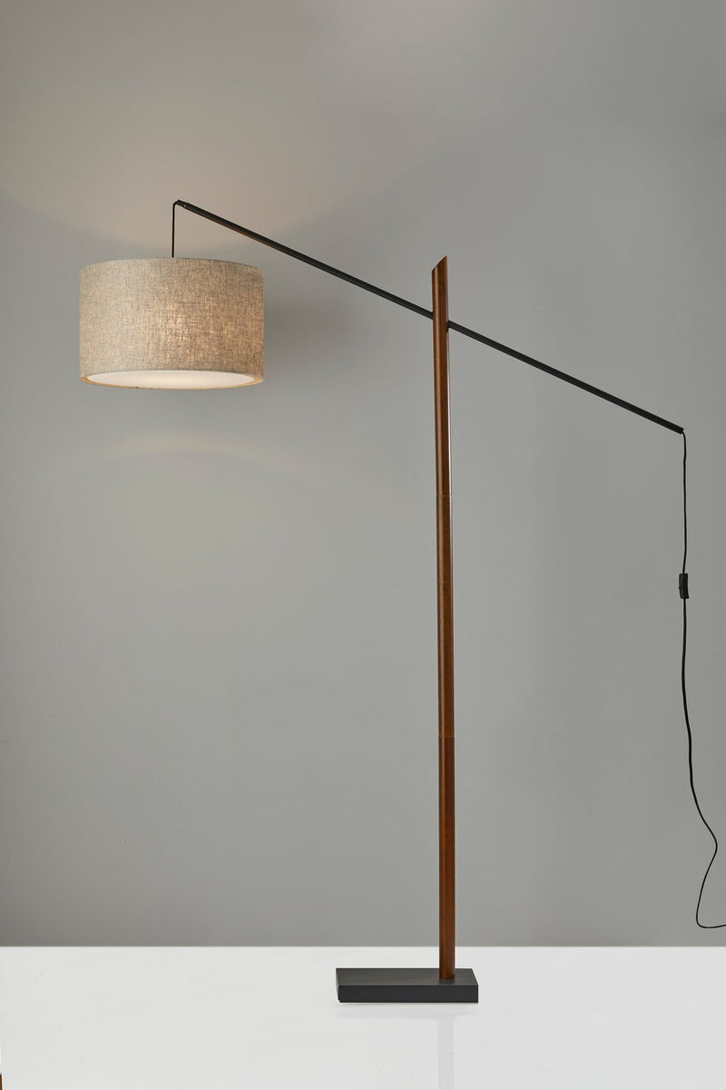 Ethan Arc Floor Lamp in Black W. Walnut Rubberwood