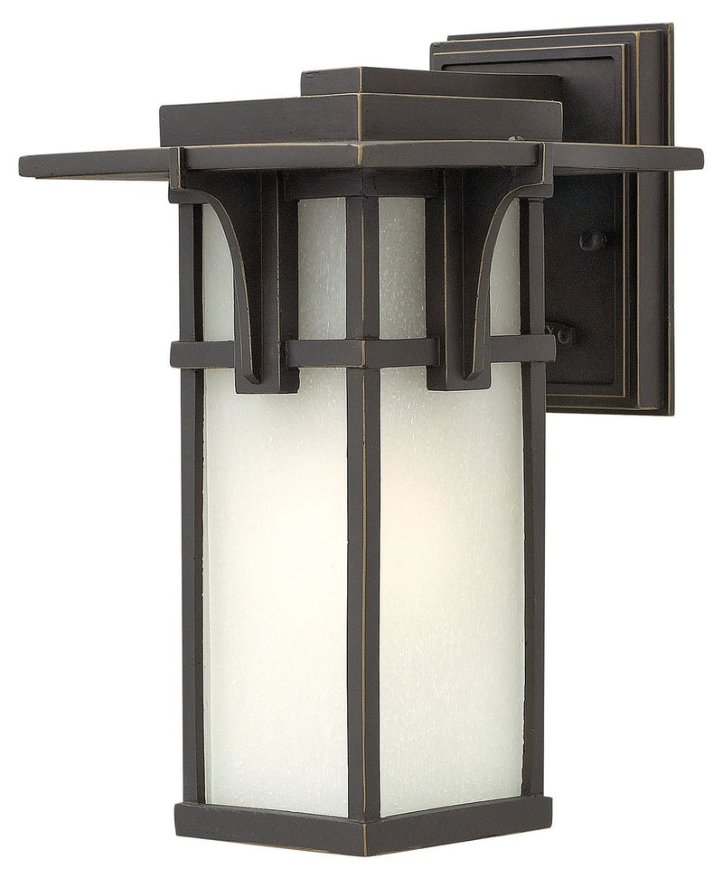 Manhattan Small Outdoor Wall Lantern with Etched Seedy Glass in Oil Rubbed Bronze