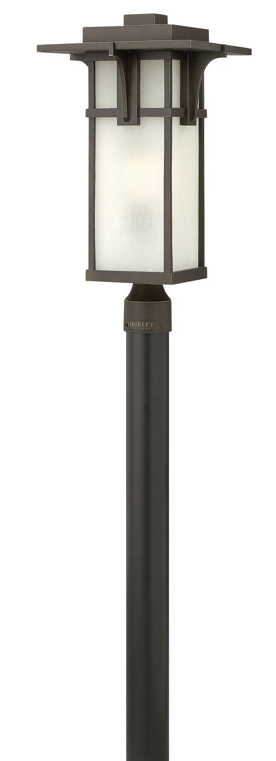 Manhattan Outdoor Post Light with Etched Seedy Glass in Oil Rubbed Bronze