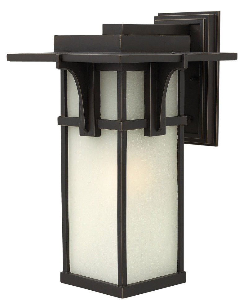 Manhattan Large Outdoor Wall Lantern with Etched Seedy Glass in Oil Rubbed Bronze