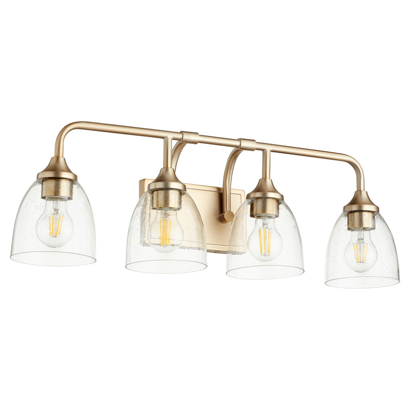 Enclave 4 Light Seeded Glass Vanity in Aged Brass