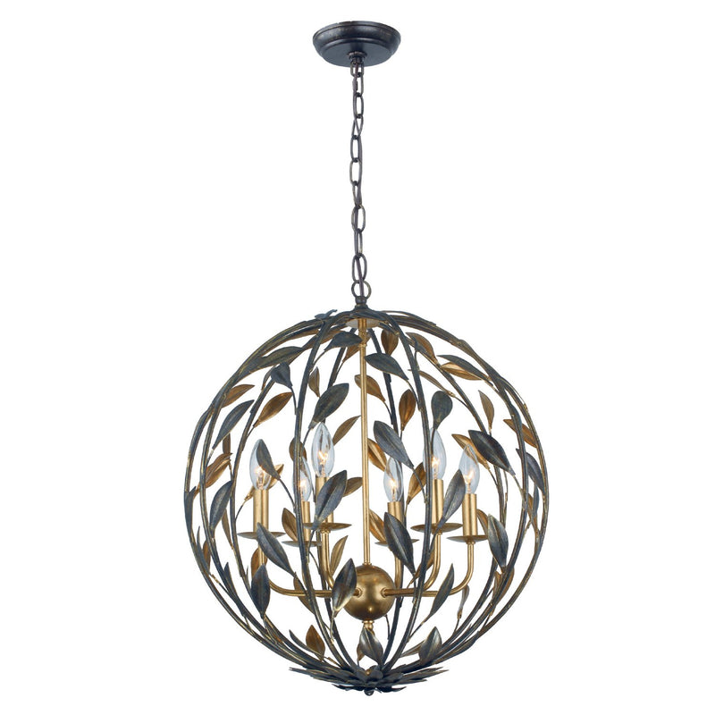 Broche 6 Light 21" Chandelier in English Bronze + Antique Gold