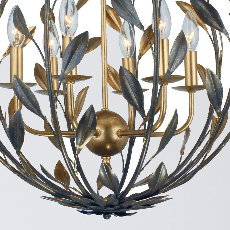 Broche 6 Light 21" Chandelier in English Bronze + Antique Gold