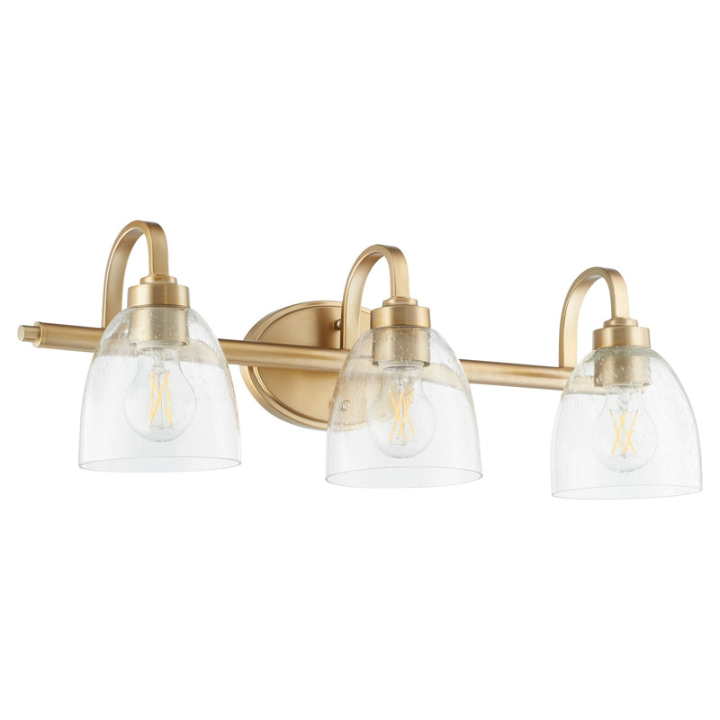 Reyes 3 Light Seeded Glass Vanity in Aged Brass