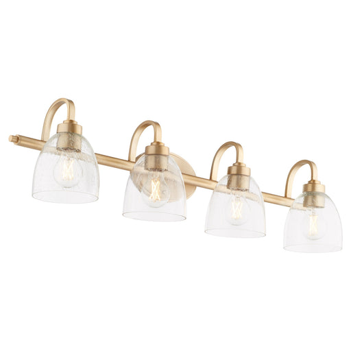 Reyes 4 Light Seeded Glass Vanity in Aged Brass