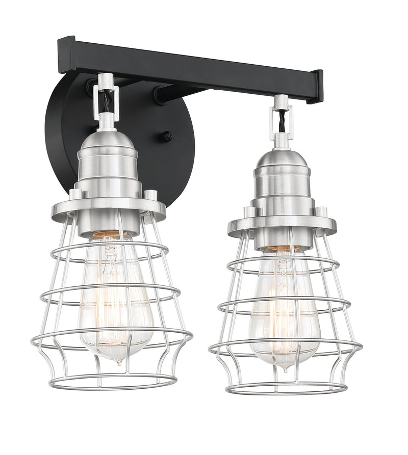 Thatcher 2 Light 12" Vanity in Flat Black/Brushed Polished Nickel