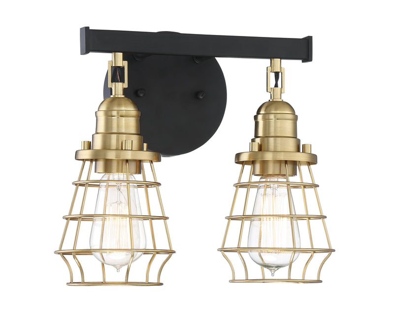Thatcher 2 Light 12" Vanity in Flat Black/Satin Brass