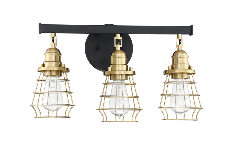 Thatcher 3 Light 19" Vanity in Flat Black/Satin Brass