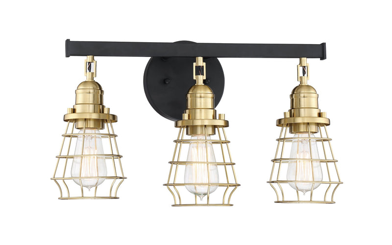 Thatcher 3 Light 19" Vanity in Flat Black/Satin Brass