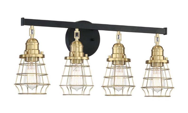 Thatcher 4 Light 26" Vanity in Flat Black/Satin Brass